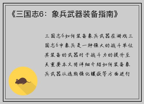 《三国志6：象兵武器装备指南》